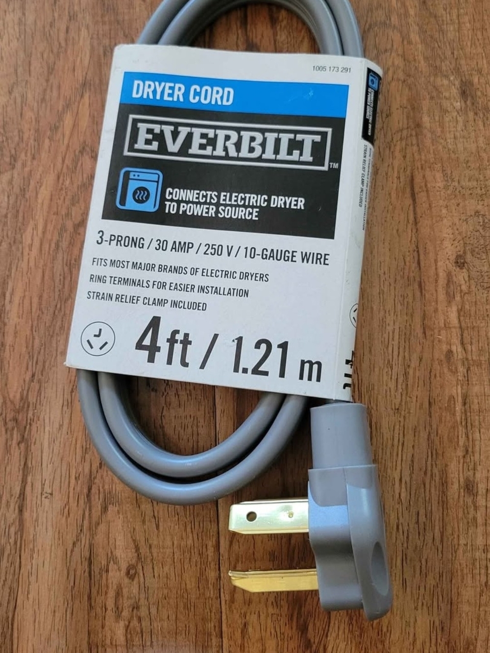 4 ft Gray 3-Prong Dryer Cord - 30 Amp